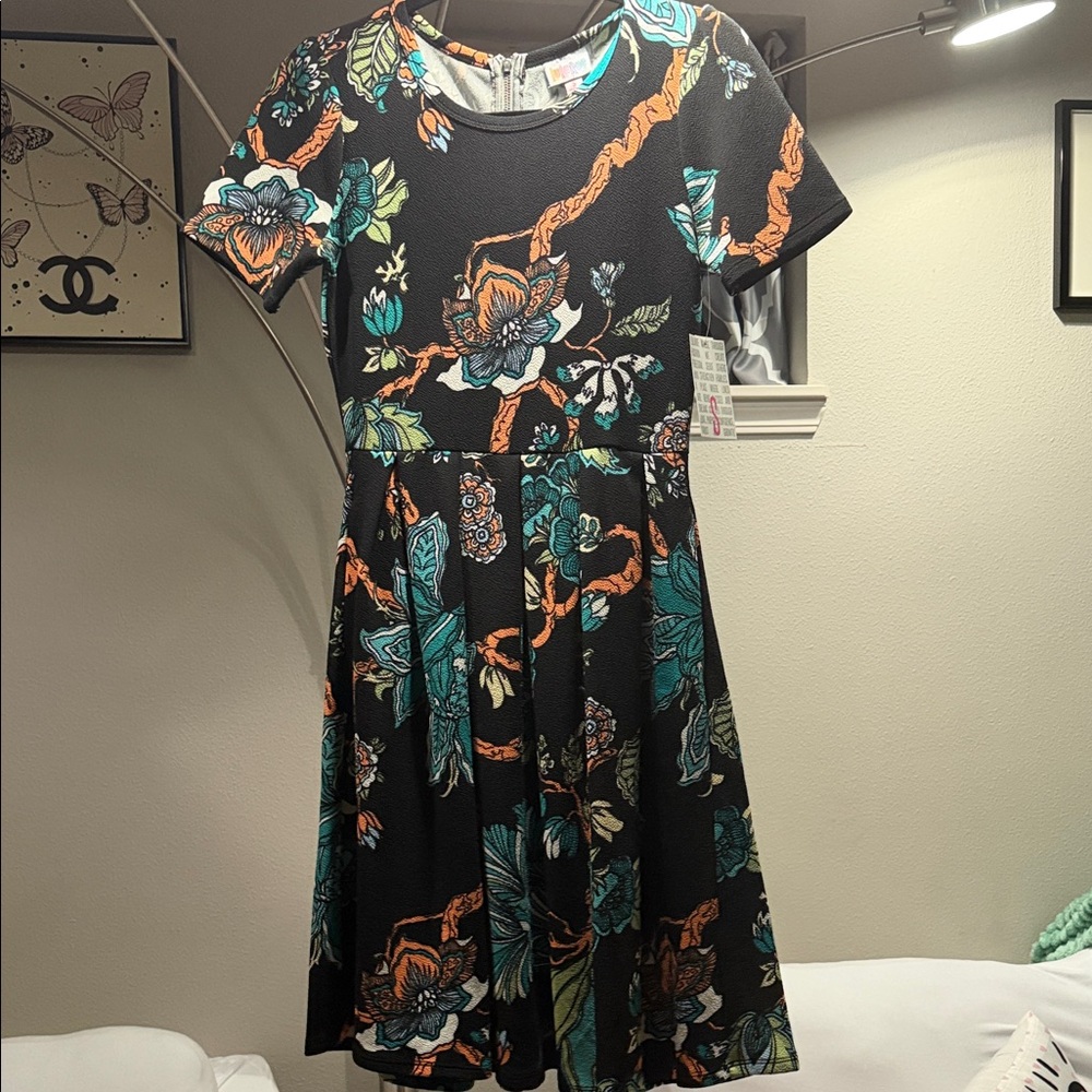 LuLaRoe Black Dress with Floral Patterns